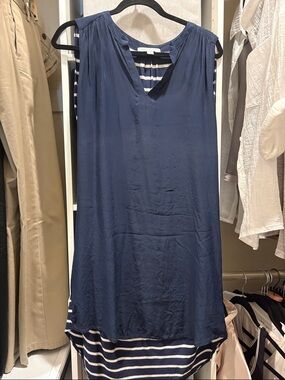 Amour Vert Navy and White Striped Sleeveless Top